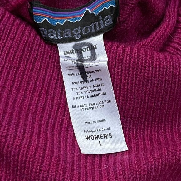 Patagonia Women's Large Wool Blend Cowl Neck Sweater Pullover Drape Knit Magenta - Picture 3 of 8
